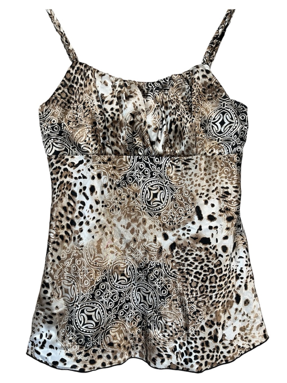 VINTAGE Y2K Mixed Print Satin Camisole Top Leopard Braided Straps Size Medium